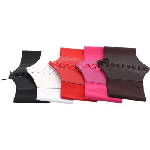 Women Wide Corset Belts PU Leather 2020 New Cross Tie Slimming Body Belts Elastic Waistband Female Punk Chain Feminin