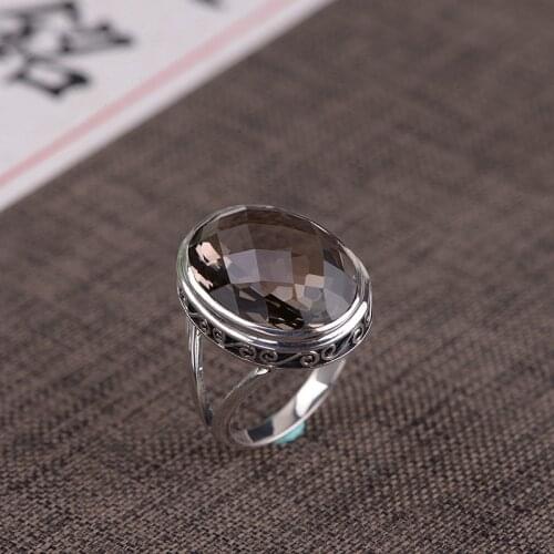FNJ 925 Silver tea-coloured Citrine Rings Original S925 Solid Prue Silver Ring for Women Jewelry Vintage Smoky Quartz