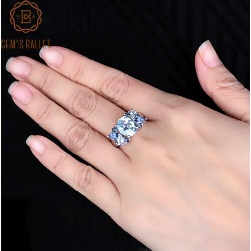 Gems Ballet 3.47Ct Oval Natural Sky Blue Topaz Mystic Quartz Wedding Ring 925 Sterling Silver Mona Lisa Rings for Women Jewelry