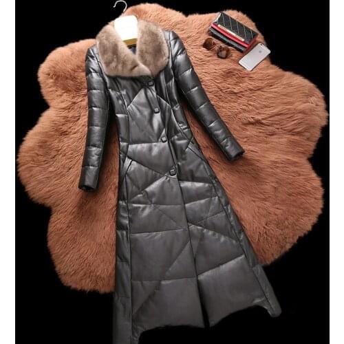 Winter New Leather Sheepskin Coat Office Commuter Casual Long Fur Down Jacket Female Sheath Thick Warm Black High Street Outwear