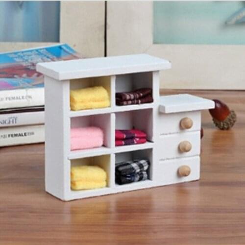 1 :12 Scale Doll House Miniatures Furniture Kitchen Bathroom White Cabinet Chest Cupboard Wooden Toys For Doll