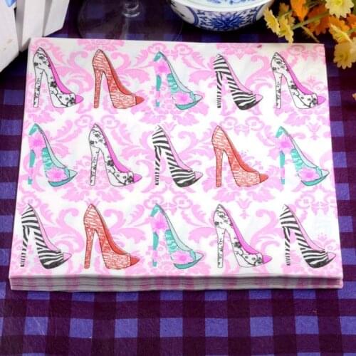 20 Vintage table napkin paper tissue pink flower High heels handkerchief decoupage wedding cafe home hotel party serviette decor