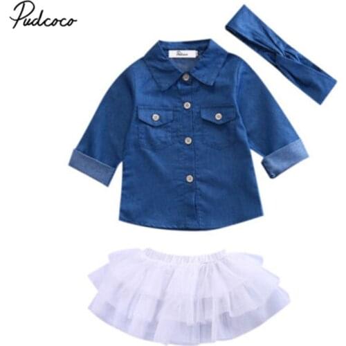 Baby Girl Clothes Set 2020 Hot Fashion 3PCS Kids baby Girls Boys Denim shirt + Mesh dress sets suit Summer clothes outfit 0-5T