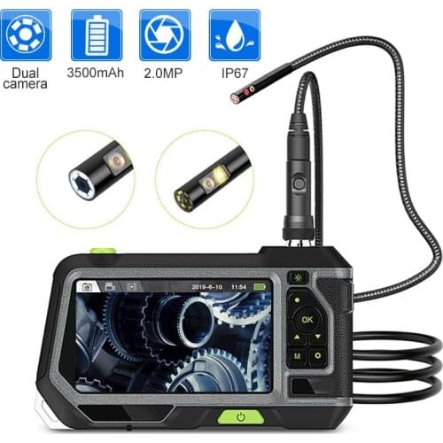 5.5mm Dual Lens Industrial Endoscope 2.0MP Inspection Camera 5 Inch 1280P HD LCD Screen Waterproof Borescope with 6 LED Lights