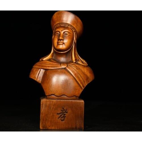 5" China Lucky Seikos Boxwood Xu Shu Statue Celebrities in the Three Kingdoms Period Honoring representatives of the elderly