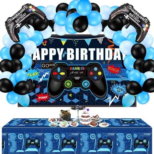 64pcs Game on Balloon gamepad Garland Black blue Globos Birthday Banner Gamepad Foil Balloon for Video Game Birthday Party Decor