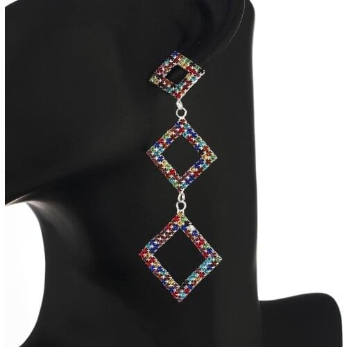 YFJEWE Statement Vintage multi Rhinestone Large square Earrings for Women Punk Geometric Big Drop Earrings Korean Jewelry E649