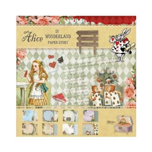 24sheets Alice in Wonderland Designed Pattern Junkjournal Background Paper Pad Cardstock DIY Craft Scrapbooking Paper Pack