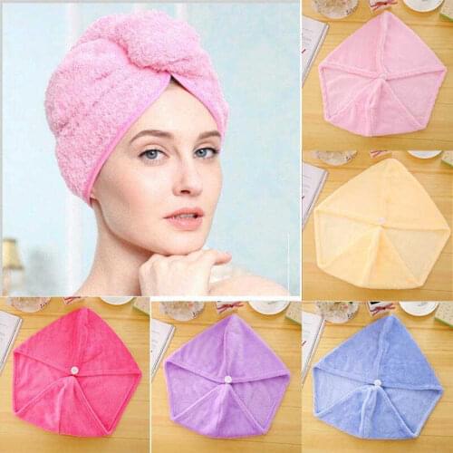 100% Cotton Quick Drying Hair Towel Turbie Twist Wrap Loop Button Bath Hat Cap