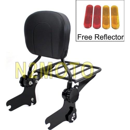 Black Motorcycle Adjustable Backrest Detachable Rear Sissy Bar Luggage Rack for Harley Touring Road King Street Glide 1994-2008