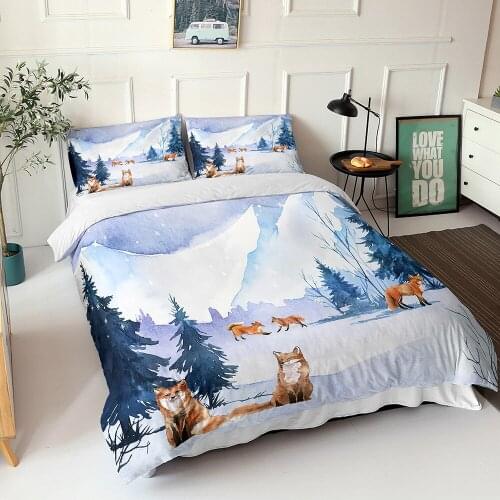 Fox Bedding Set Queen King Size Animal Duvet Cover for Kids Snow Mountaint Bed Linens 3D Quilt Nordic Bedroom Decor Home Textile