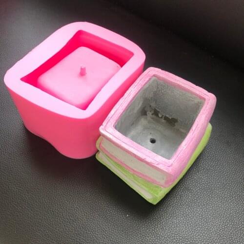 Book Shape Flowerpot Silicone Cement Mold for Home Hotel Room Decoration Concrete Planter Molds Cactus Planting Clay Pot Molds