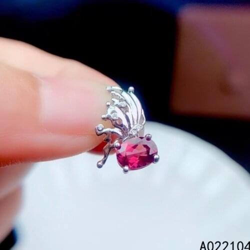 KJJEAXCMY fine jewelry 925 pure silver inlaid natural pyrope garnet women elegant fashion butterfly OL style Pendant Necklace su