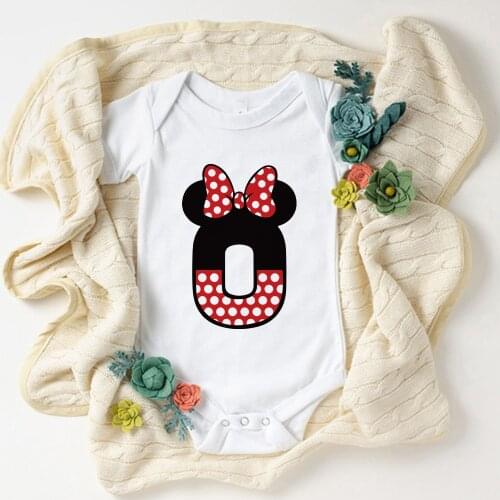 0-24M Minnie Mouse Girls Newborn Jumpsuit Short Sleeve Toddler Bodysuits Cartoon Number Print Baby Romper Birthday Party Wear