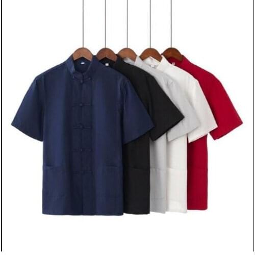 Summer Tang men Cotton Chinese shirt Chinese traditional tops tai chi