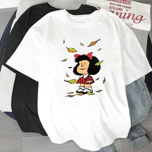 Mafalda Cartoon T-shirt Lady Harajuku casual Short Sleeve tshirt Streetwear O-Neck White 90s Tops Tee Hipster T shirt