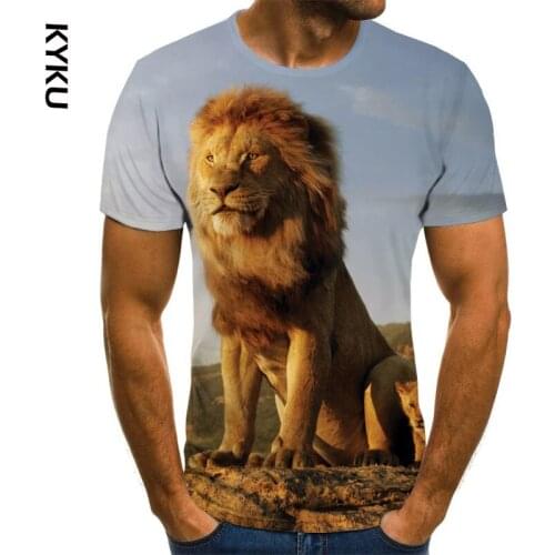 KYKU color printing mens T-shirt fashion lion pattern O-neck pullover mens 3D T-shirt