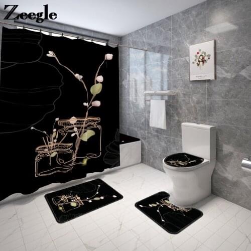 Europe Style Bath Mat and Shower Curtain Set Flannel Toilet Foot Mat Bathroom Floor Mat Bathroom Non-Slip Foot Mat Set