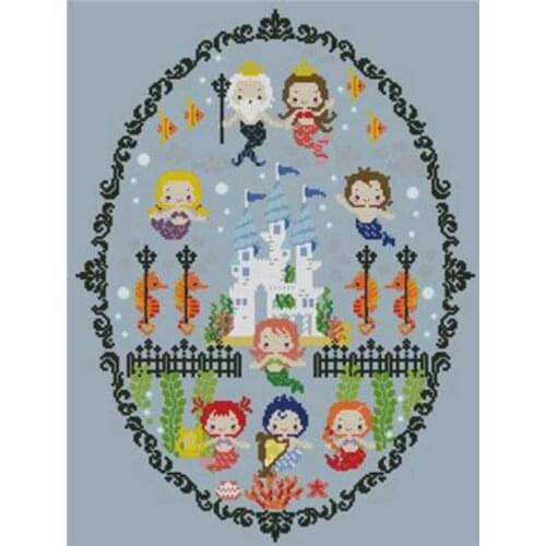 Mermaid family patterns counted 11CT 14CT DIY Cross Stitch Sets wholesale Cross-stitch Kits Embroidery Needlework