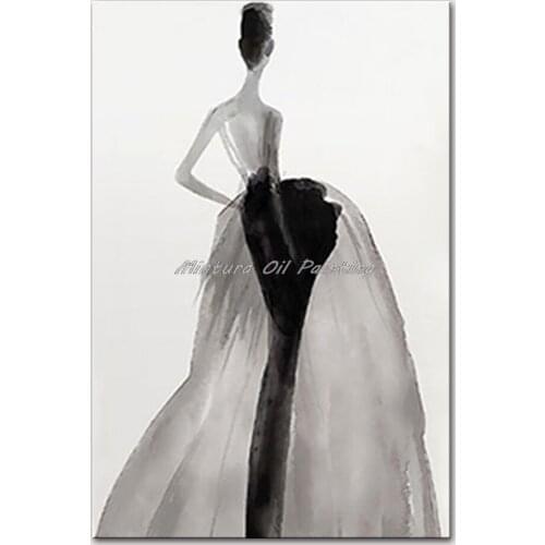 Mintura Wall Picture for Living Room Oil Paintings on Canvas Hand Painted A Woman in A Black Veil Dress Hotel Decor Art No Frame