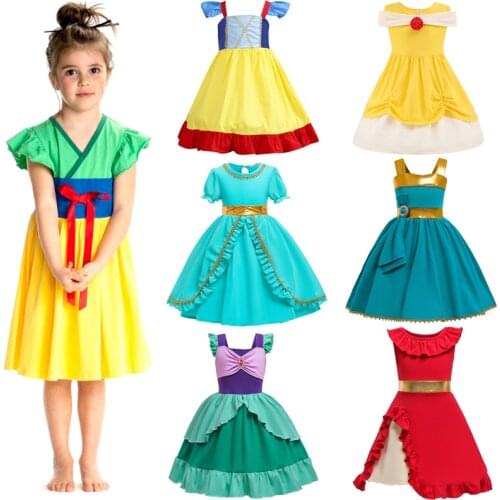 2020 New kids dresses girls Cinderella snow White Costume Belle Aurora Children Princess humulan Girl Dress