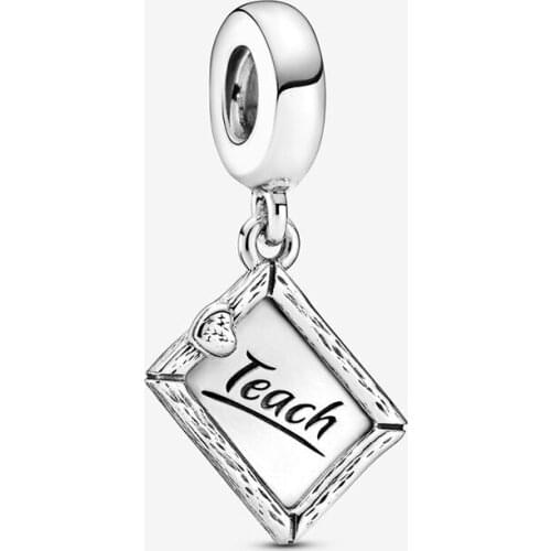 2020 New Autumn 925 Silver teacher Chalkboard Dangle Charm Fit Bracelet Original DIY Pendant Jewellery For Women
