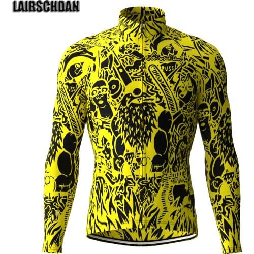 LairschDan Autumn Men Pro Cycling Jersey MTB Bicycle Zipper Riding Wear Tops Road-Bike BMX Yellow Jersey Long-Sleeve Sportswear