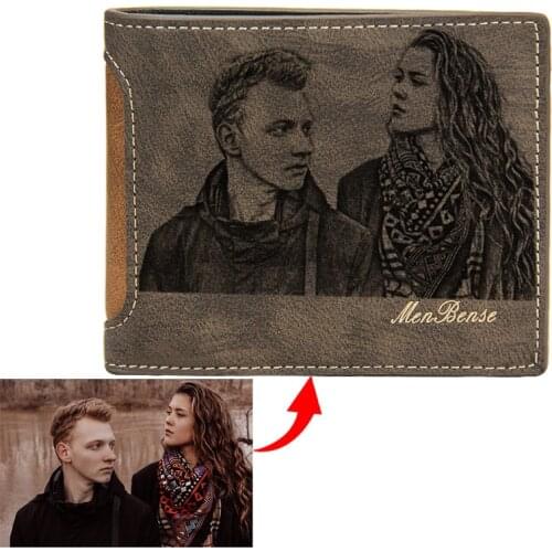Personalized Custom Engraved Image Wallet Leisure PU Leather Picture Purse Customized Lettering Engraving Photo Wallets For Men