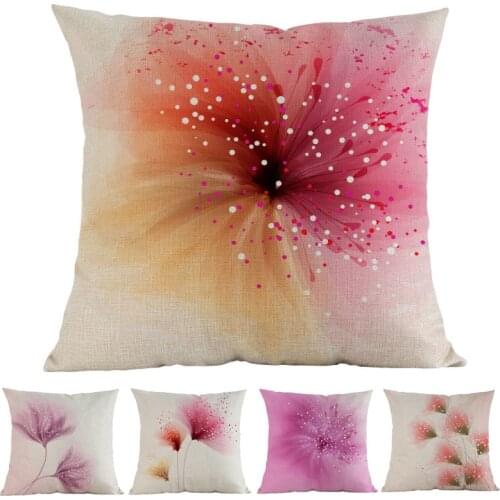 Hand Drawn Simple Fresh Dreamlike Floral Flower Purple Pink Colourful Pattern Pillow Case Home Sofa Decoration Cushion Cover