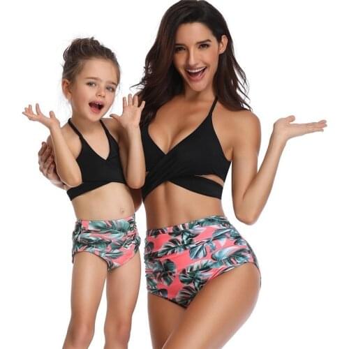 Family Matching Mother And Daughter Scroop Neck Swimwear Kids Swimsuit Girls Cross Knotted Thong Bikinis Baby Women Bathing Suit