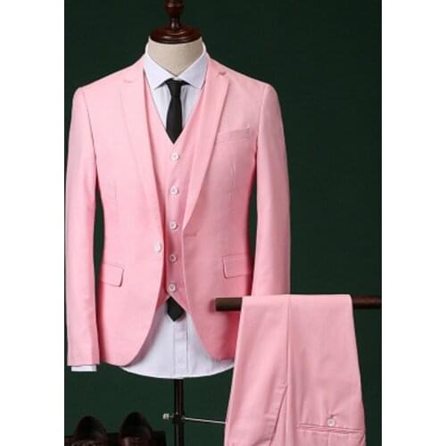 Custom Made Groomsmen Notch Lapel Groom Tuxedos Pink/Red Men Suits Wedding Best Man Blazer (Jacket+Pants+Tie+Vest) C17