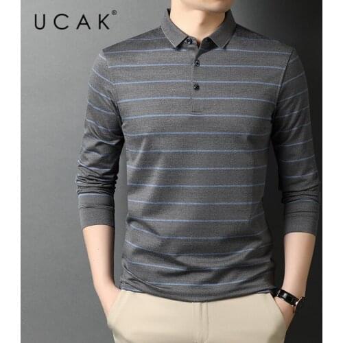 UCAK Brand Classic Long Sleeve Striped Cotton T Shirt Homme Spring Autumn New Arrival Streetwear Casual Tshirt Men Clothes U5648
