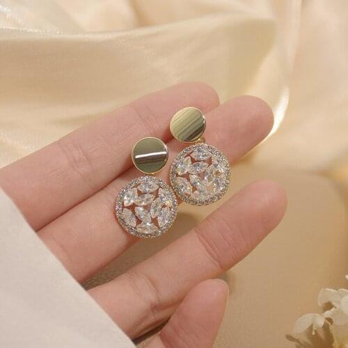 Luxury Temperament Shine CZ Round Earring for Women Charm 14K Real Gold Bling Zircon Stud Earring Brincos Wedding Jewelry Gift