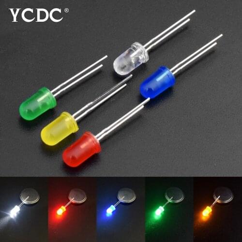 100Pcs 3mm 5mm 2 Pins Round Green Yellow Red Blue Light LED Emitting Diode Beads for Arduino Diy Decoration
