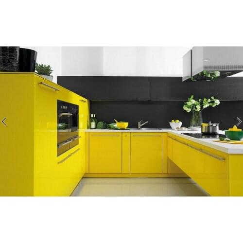 2017 modern kitchen cabinets contemporary yellow color high gloss lacquer kitchen furniture L1606042