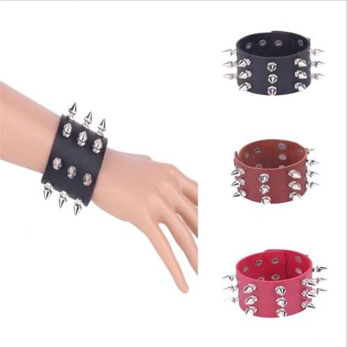 2021 Punk Super Wide Bracelet Men Jewelry Cool Multi-Row Tapered Six-Edged Rivet Bangle Women Foot Ring Leather For Girl Gift