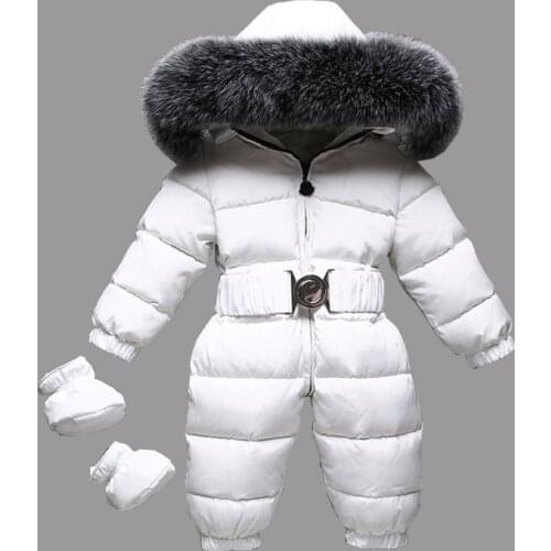 2019 Winter Warm Baby Rompers Jumpsuit Children Duck Down Overalls Toddler Baby Boys Girls Fur Hooded Romper Baby Clothing