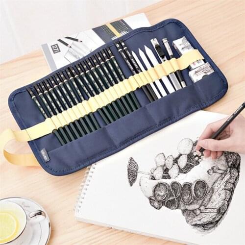 27PCS Sketch Pencil Set Professional Sketching Drawing Kit Wood Pencil Bags For Painter School Students Art Supplies 05868