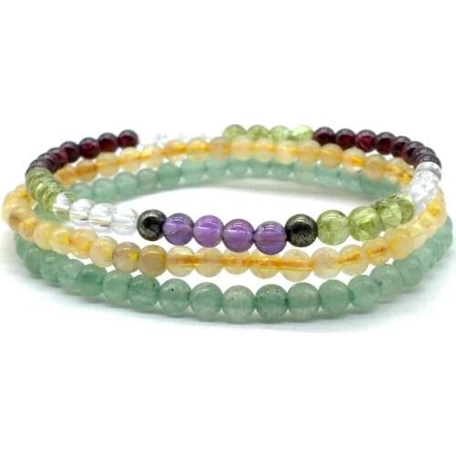 3pcs / Set Natural 4 mm Stone Beads Bangle Women Girls Yoga Bracelet Sets 18-18.5 cm Aventurine Citrines Color Crystals #1
