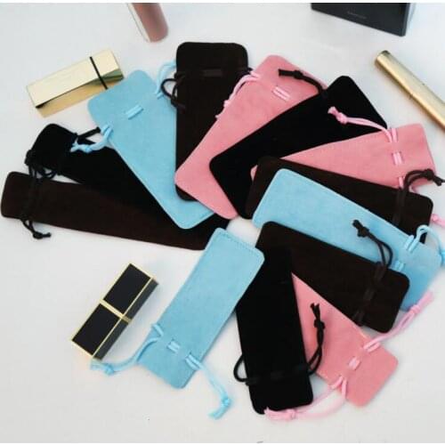 300pcs/lot 4 Sizes Double Sides Brown Black Blue Velvet Drawstring Pouches For Pen Makeup Lipstick Bag Gift Packaging Bags Logo