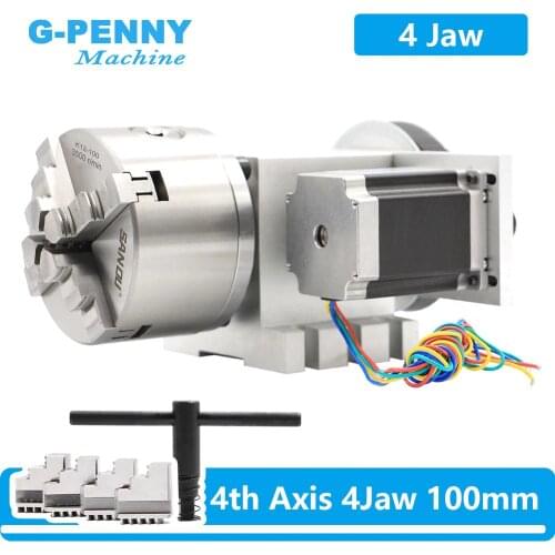 4 Jaw 100mm CNC 4th Axis Reduction ratio 6:1 CNC dividing head/Rotation A axis kit Nema23 for woodworking engraving machine