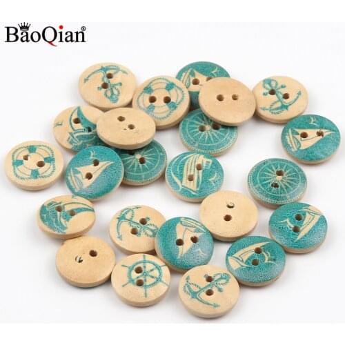 50Pcs 15mm Mixed Navigation Painted 2 Hole Wooden Sewing Buttons For Clothing Scrapbooking Decoration Handicrafts Accessories
