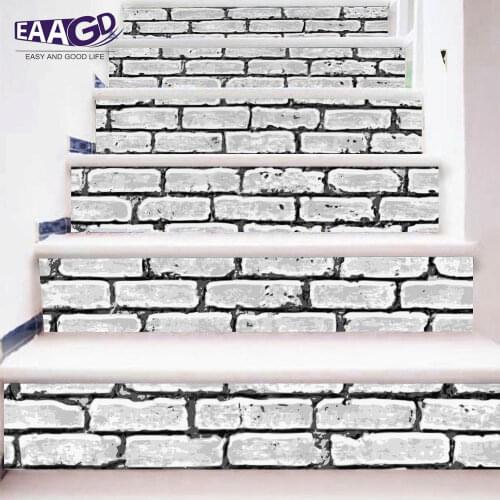 6Pcs/Set DIY 3D Stairway Wall Stickers Brick Pattern Stairs Stickers Fall Floor Wall Decals Sticker Living Room Decoration