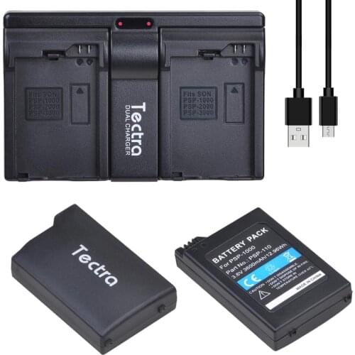 3600mAh 2PCS PSP-110 PSP 1000 Battery for Sony PlayStation Portable Console Lithium Batteries+KB USB Dual Charger