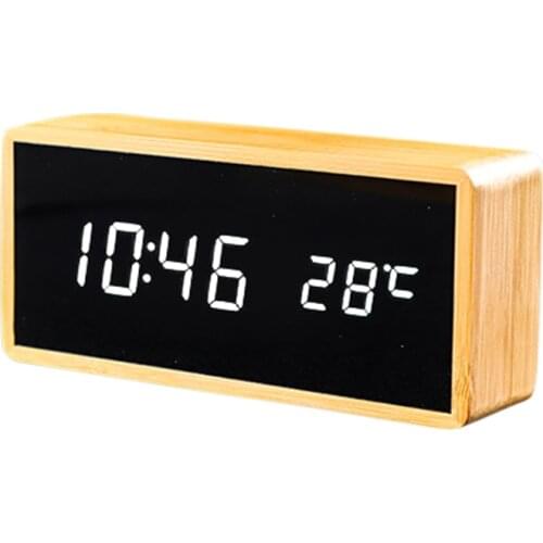 100% Bamboo LED Alarm Clocks Temperature Humidity Multifunction Digital Wooden Snooze Clock Voice Control Living Room Decoration