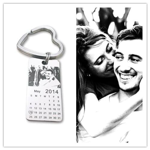 1 pc personalized photo calendar keychain love date gift stainless steel souvenir keychain Tag 20mm X 40mm