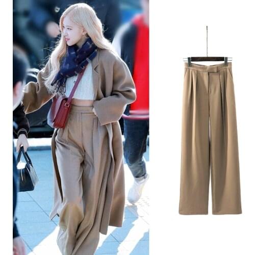 Kpop Korean Celebrity ROSE Streetwear Casual High Waist Wide Leg Pants Women Spring New Fashion Loose Solid Straight Trousers