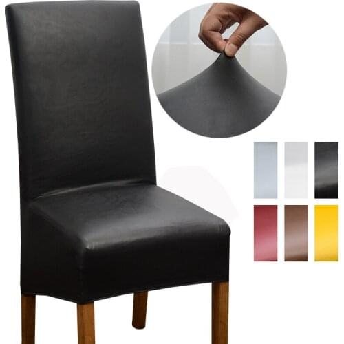PU Leather Chair Cover Spandex Waterproof Oilproof Chair Cover Stretch Kitchen Seat Case Banquet Hotel Cover housse de chais