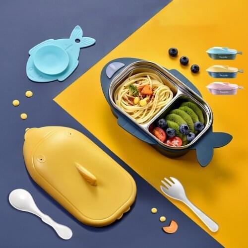 Childrens Cartoon Lunch Box With Cutlery Stainless Steel Anti-Scalding Bento Box Kid Travel Food Container With Holder