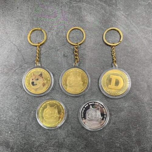 Doge Commemorative Coin Collection Dogecoin Metal Keychain Convenient Backpack Pendant Keychain Decoration Gifts